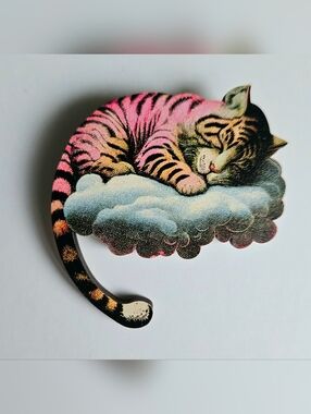Sleeping Tiger Brooch Wooden Pin